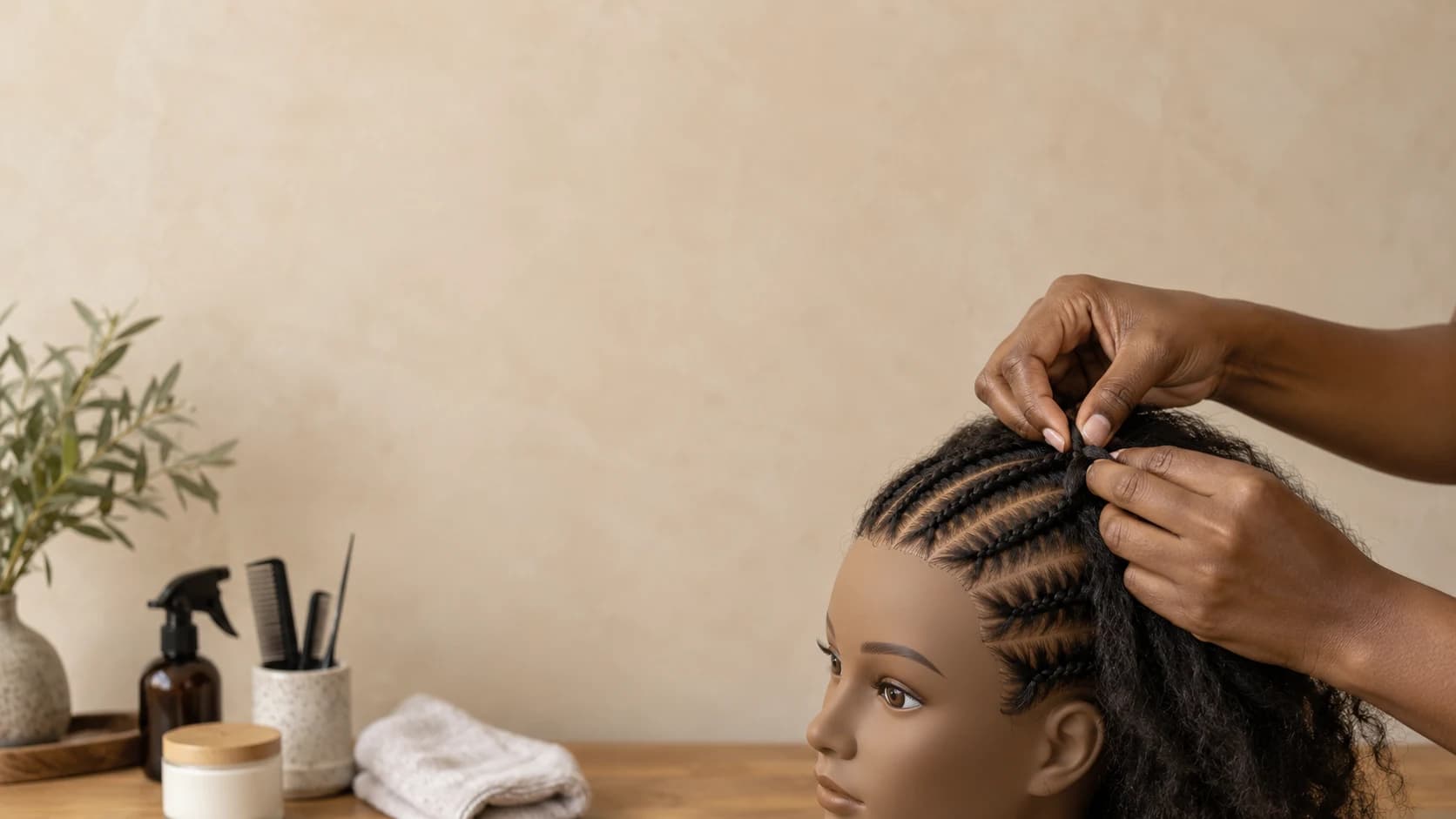 Illustrative braiding demonstration on a training mannequin